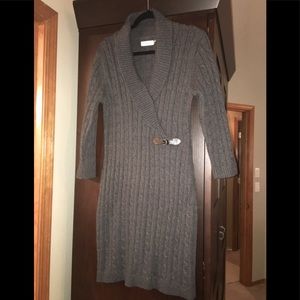 Calvin Klein Buckle Faux-Wrap Sweater Dress